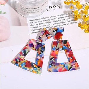 Acrylic Earrings for Women Girls Retro Simple Multicolor Resin Geometric